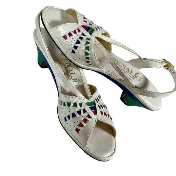 Vintage 80s Penaljo White Leather Kitten Heel Slingbacks Sz 8 - Picture 10 of 11